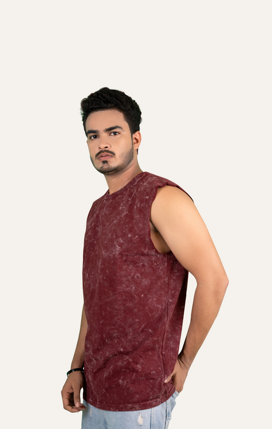 Maroon -Premium Acid-Wash Tank T-Shirt | 100% Cotton