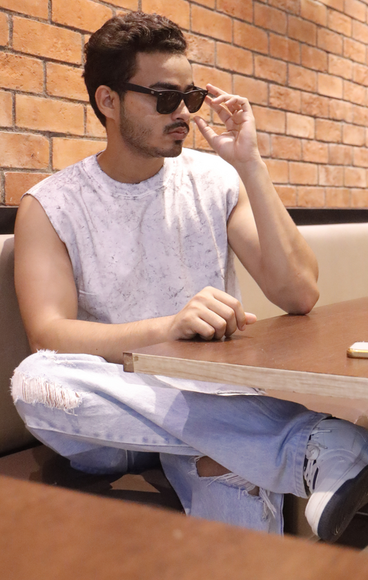 White-Premium Acid-Wash Tank T-Shirt | 100% Cotton