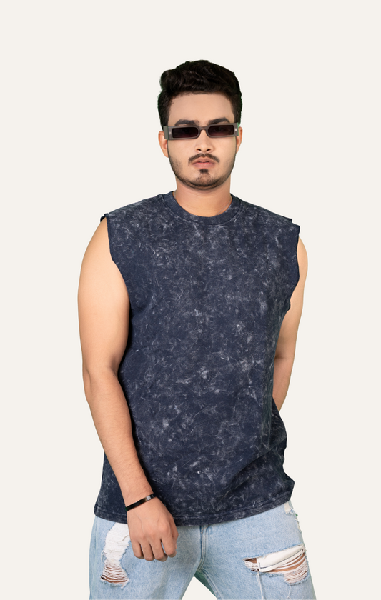 Navy-Premium Acid-Wash Tank T-Shirt | 100% Cotton