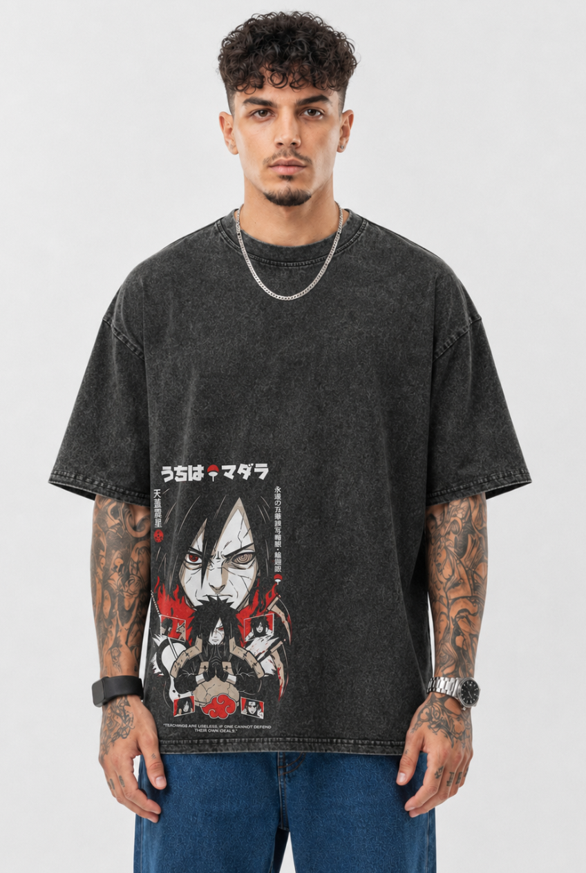 Uchiha Madara Oversized Acid Wash Anime T-Shirt