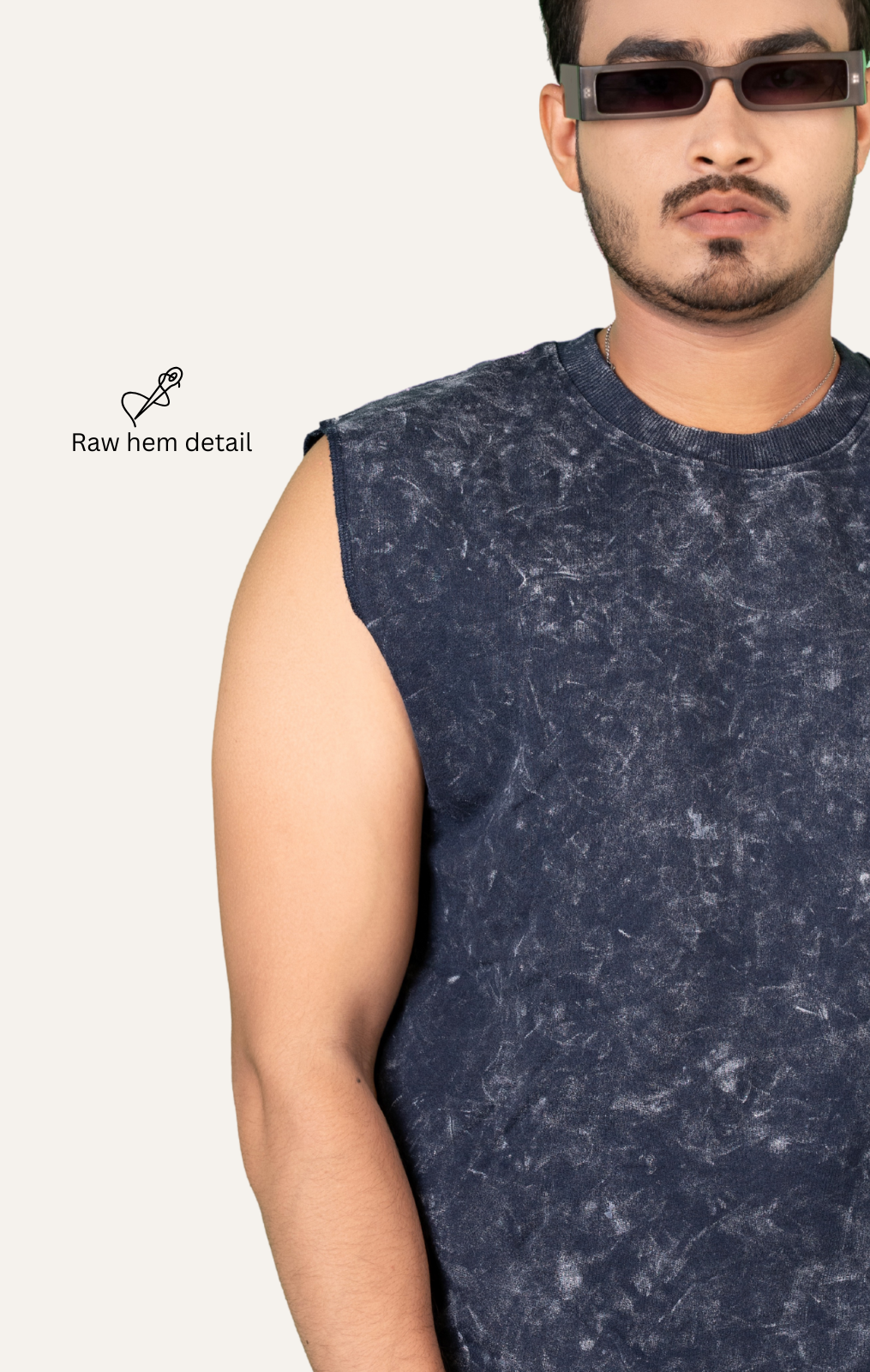 Navy-Premium Acid-Wash Tank T-Shirt | 100% Cotton