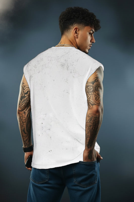 White-Premium Acid-Wash Tank T-Shirt | 100% Cotton