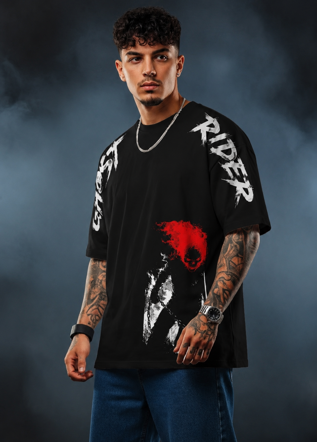 Ghost Rider Oversized Black T-Shirt for Men | Streetwear Graphic Tee