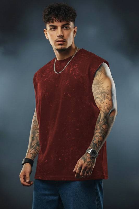 Maroon -Premium Acid-Wash Tank T-Shirt | 100% Cotton