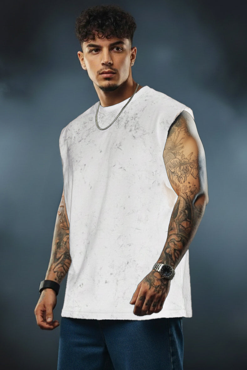 White-Premium Acid-Wash Tank T-Shirt | 100% Cotton