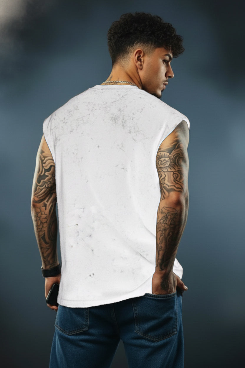 White-Premium Acid-Wash Tank T-Shirt | 100% Cotton