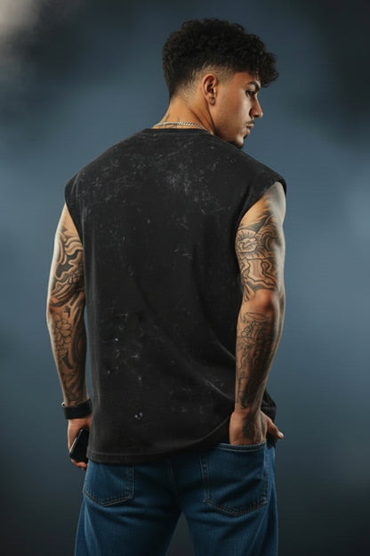 Black -Premium Acid-Wash Tank T-Shirt | 100% Cotton