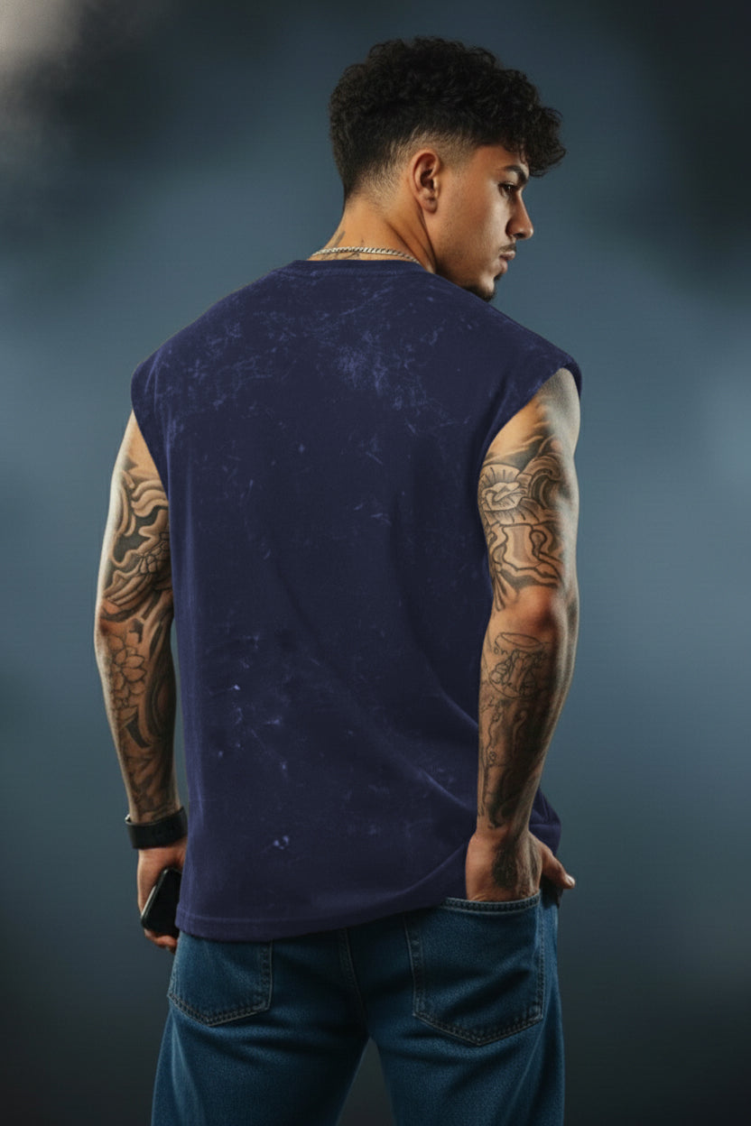 Navy-Premium Acid-Wash Tank T-Shirt | 100% Cotton