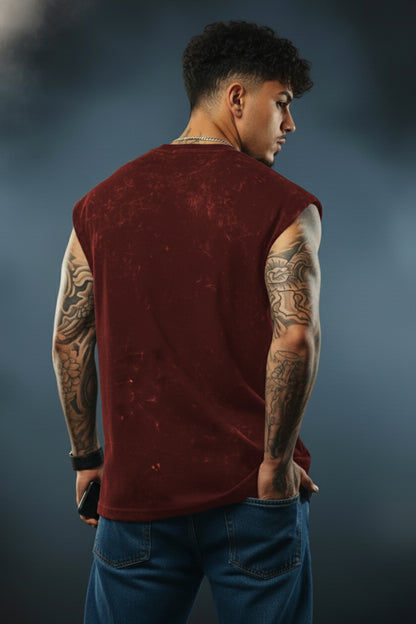 Maroon -Premium Acid-Wash Tank T-Shirt | 100% Cotton