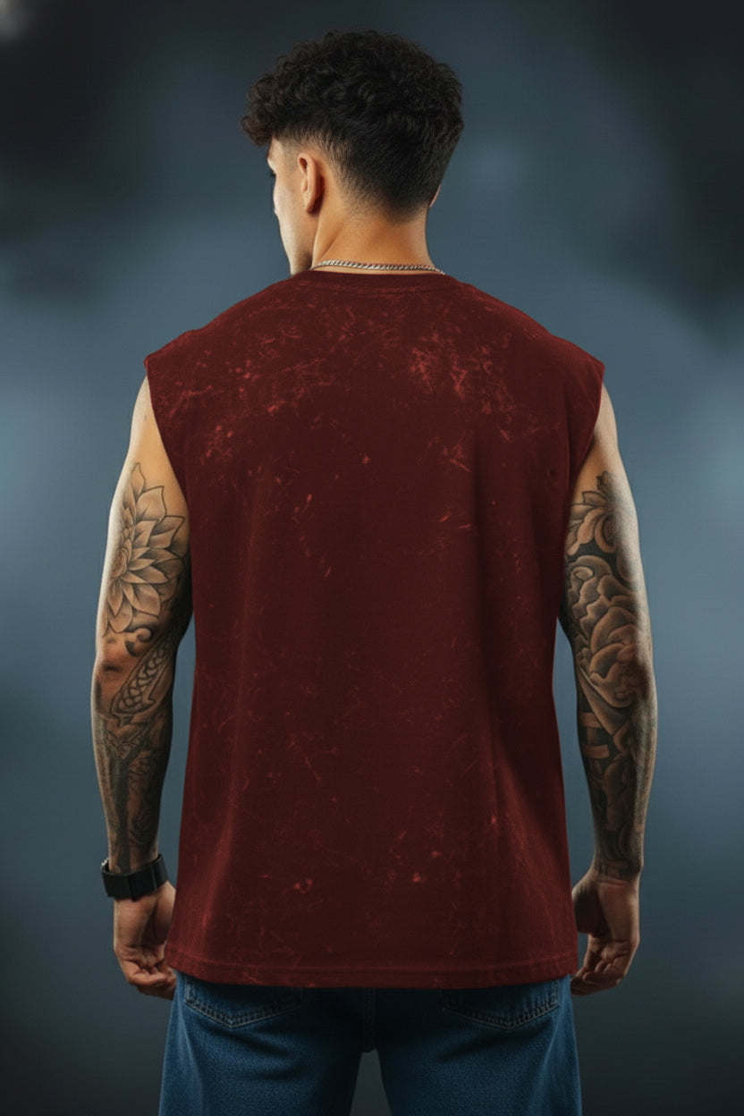 Maroon -Premium Acid-Wash Tank T-Shirt | 100% Cotton