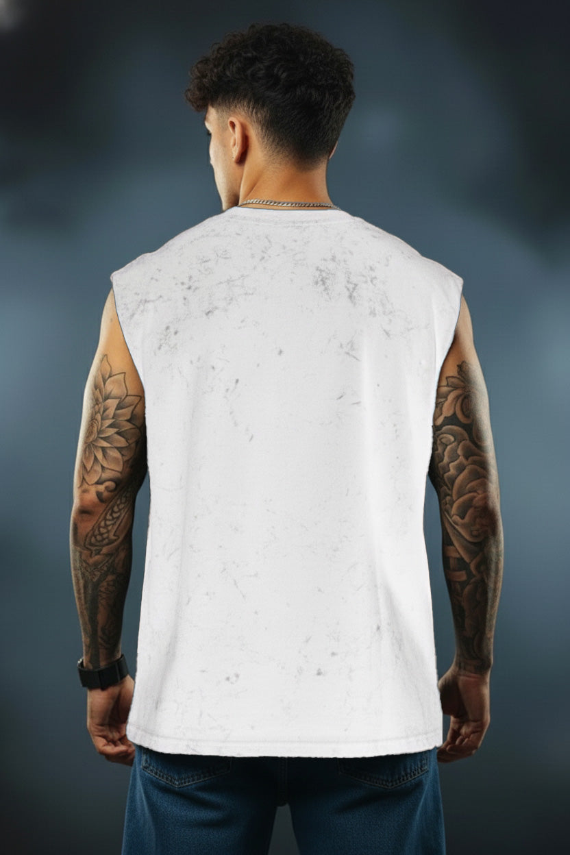 White-Premium Acid-Wash Tank T-Shirt | 100% Cotton