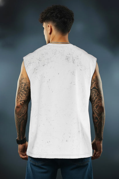 White-Premium Acid-Wash Tank T-Shirt | 100% Cotton