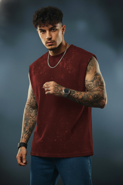 Maroon -Premium Acid-Wash Tank T-Shirt | 100% Cotton