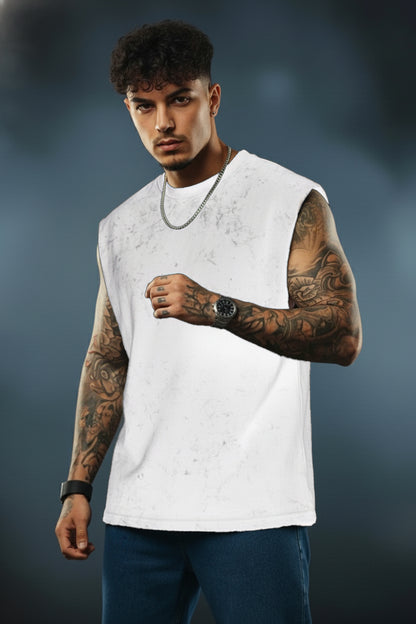 White-Premium Acid-Wash Tank T-Shirt | 100% Cotton