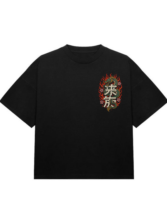 2 Dragon Embroidery Oversized T-Shirt
