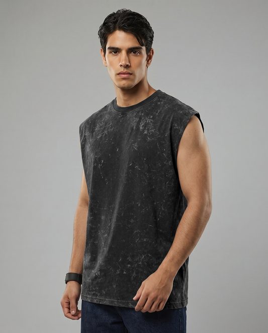 Premium Acid Wash Tank Top - Black