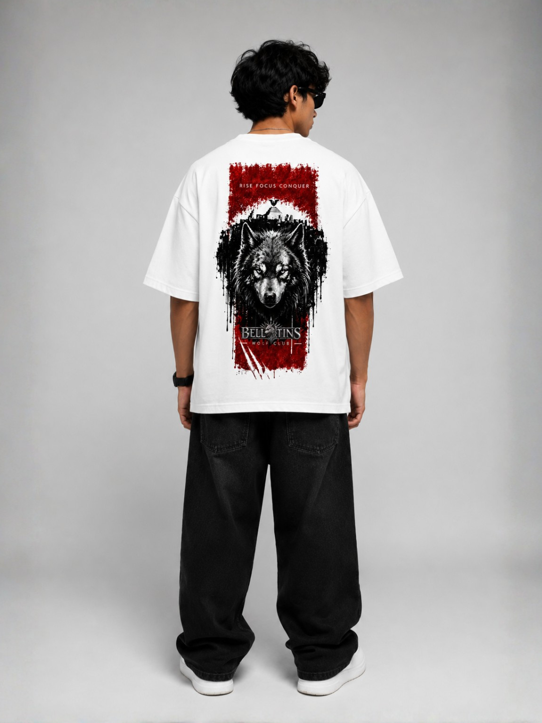Bellatins Wolf Club Oversized T-Shirt – Rise Focus Conquer | Premium 240 GSM Cotton