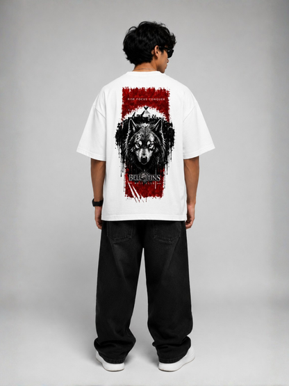 Bellatins Wolf Club Oversized T-Shirt – Rise Focus Conquer | Premium 240 GSM Cotton