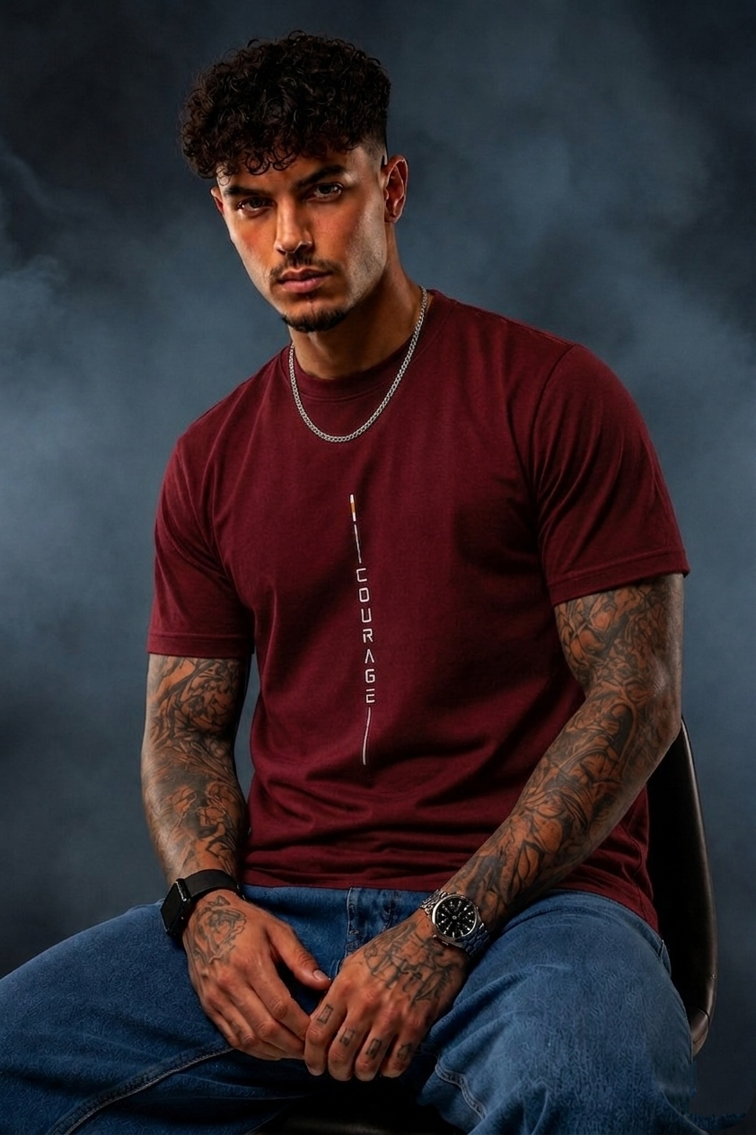 Vertical Courage Regular Fit T-Shirt for Men | Pure Cotton | Minimal Graphic Tee