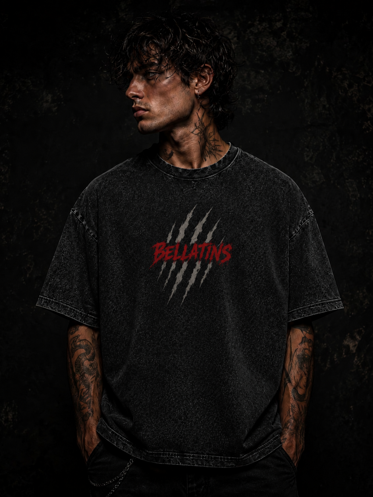 Bellatins Wolf Acid Wash Oversized T-Shirt | 240 GSM Premium Cotton | Unisex Streetwear