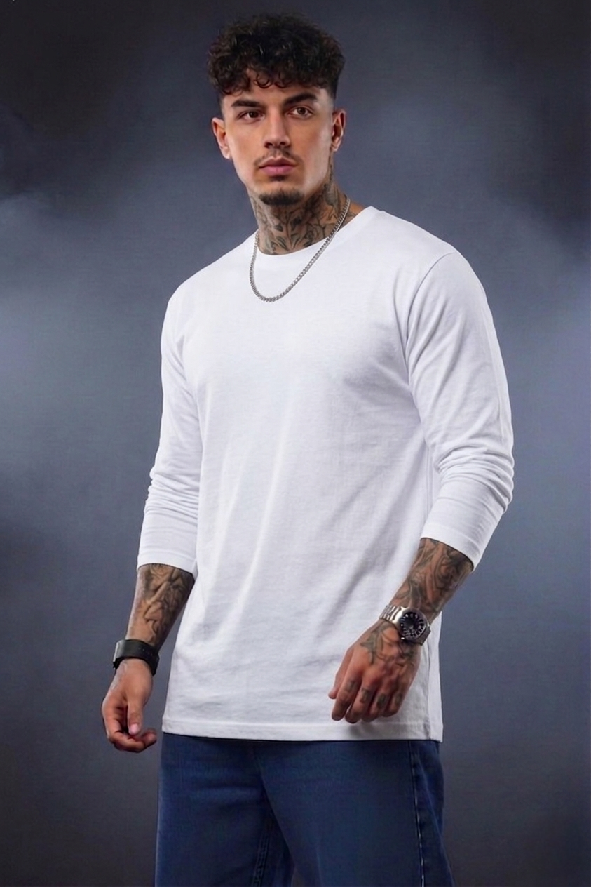 Men’s Premium Full Sleeve T-Shirt | Solid Cotton Crew Neck | Bellatins