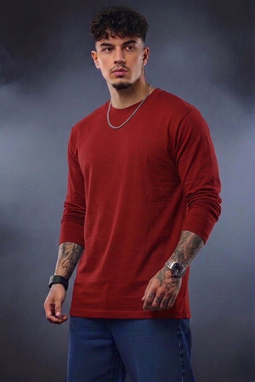 Men’s Premium Full Sleeve T-Shirt | Solid Cotton Crew Neck | Bellatins
