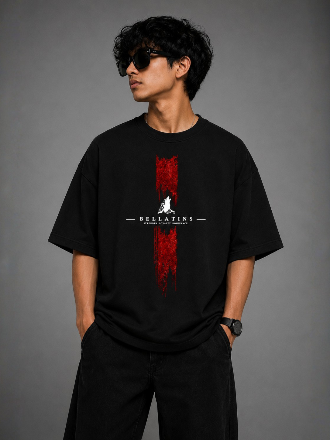 Bellatins Wolf Club Oversized T-Shirt – Rise Focus Conquer | Premium 240 GSM Cotton
