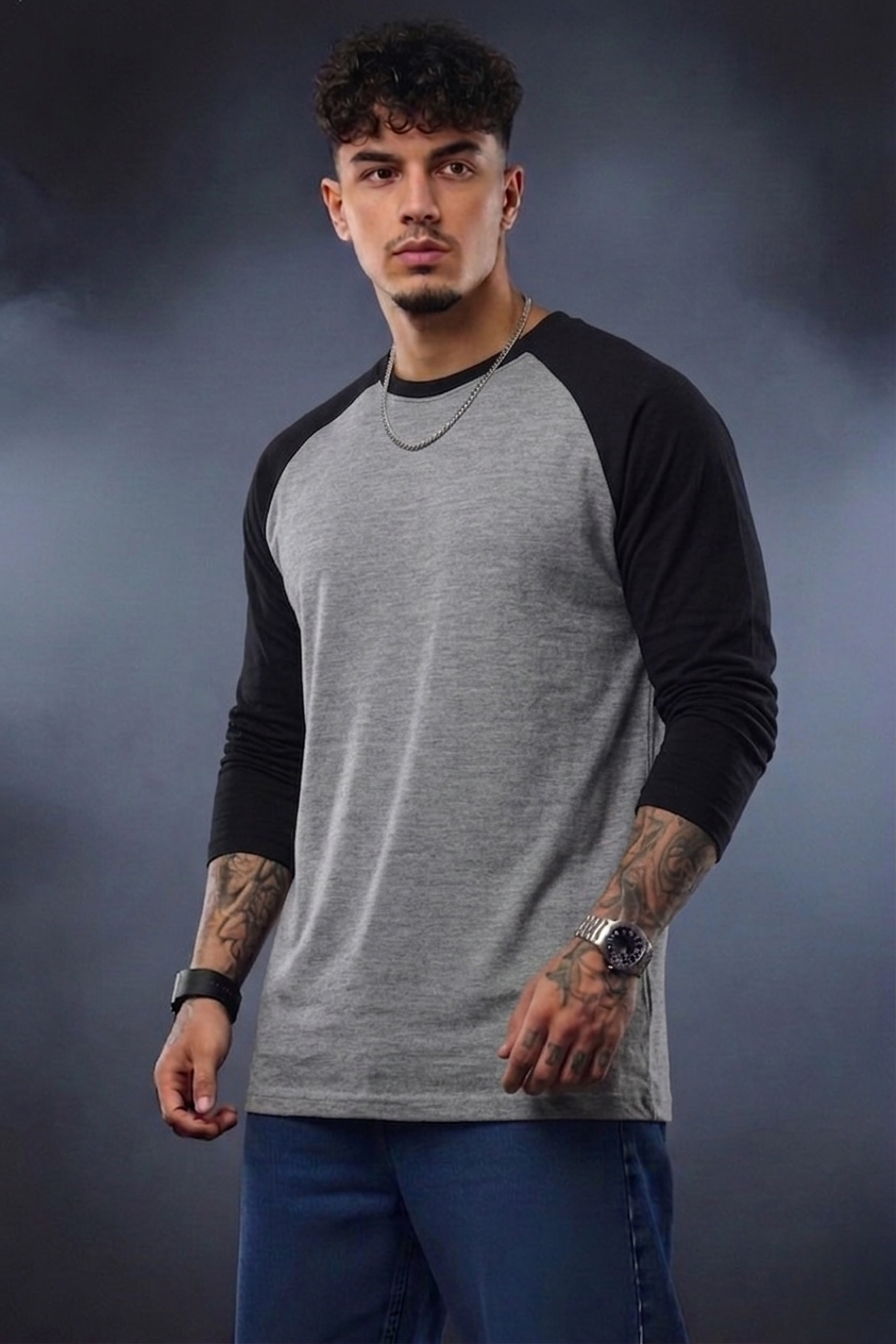 Men’s Raglan Full Sleeve T-Shirt | Contrast Sleeve Cotton Tee | Bellatins