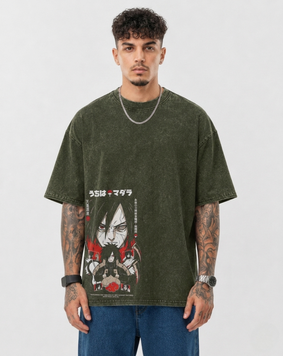 Uchiha Madara Oversized Acid Wash Anime T-Shirt