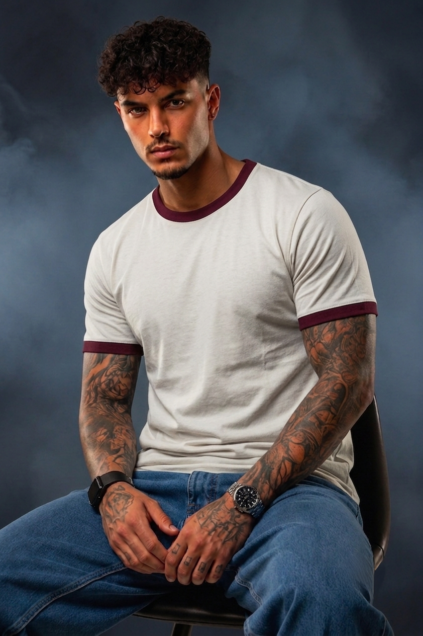 Men's Ringer T-Shirt – Premium Cotton Contrast Neck Casual Half Sleeve Tee
