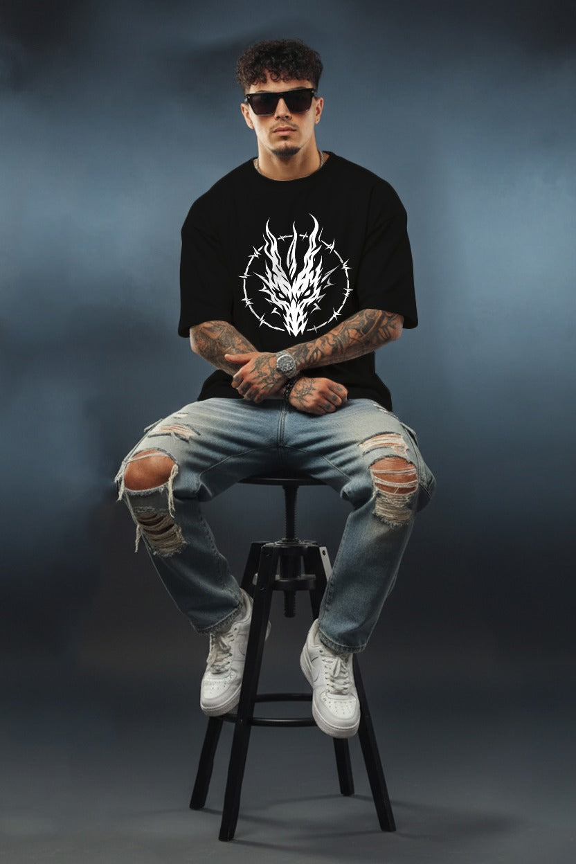 Dragon Flame Oversized T-Shirt for Men | Premium Cotton Graphic Tee | Bellatins