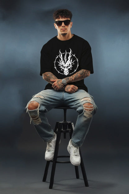 Dragon Flame Oversized T-Shirt for Men | Premium Cotton Graphic Tee | Bellatins