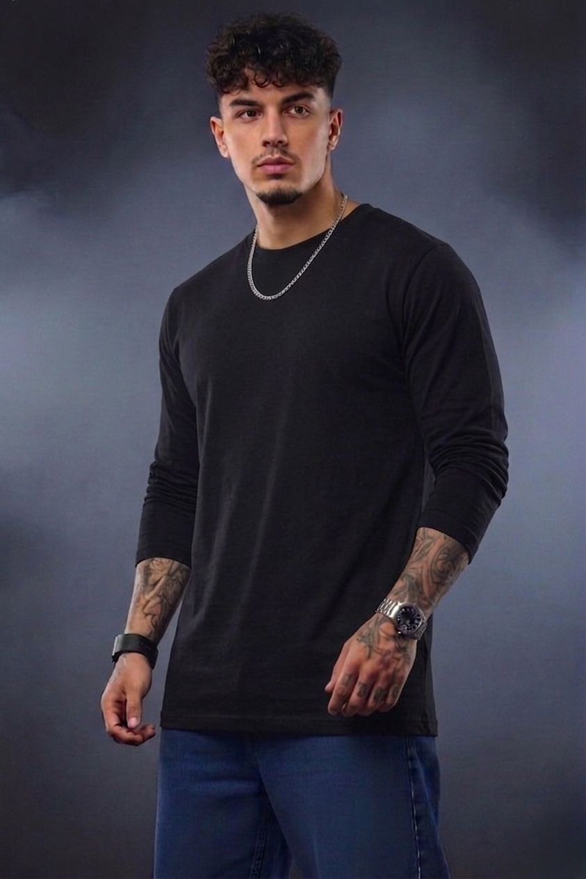 Men’s Premium Full Sleeve T-Shirt | Solid Cotton Crew Neck | Bellatins