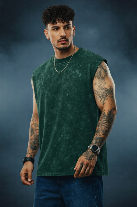 Premium Acid Wash Tank Top - Green