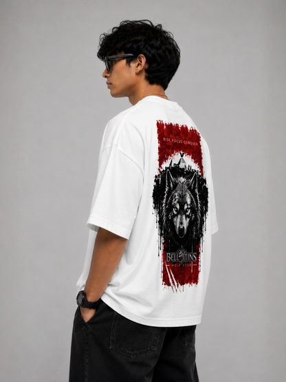 Bellatins Wolf Club Oversized T-Shirt – Rise Focus Conquer | Premium 240 GSM Cotton