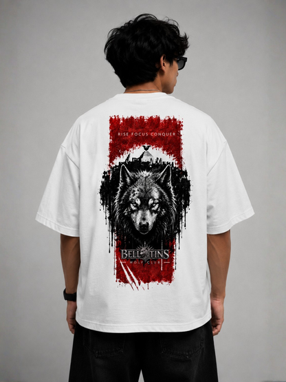 Bellatins Wolf Club Oversized T-Shirt – Rise Focus Conquer | Premium 240 GSM Cotton