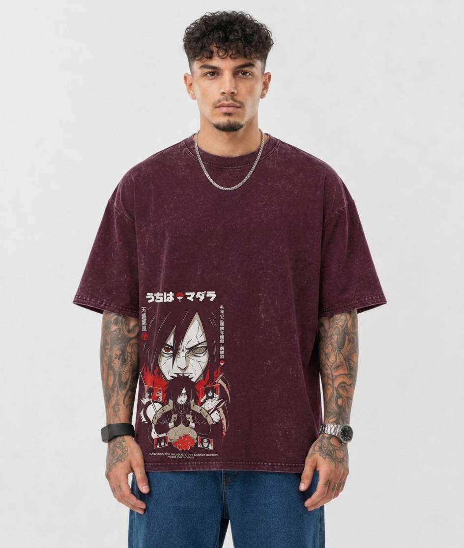 Uchiha Madara Oversized Acid Wash Anime T-Shirt
