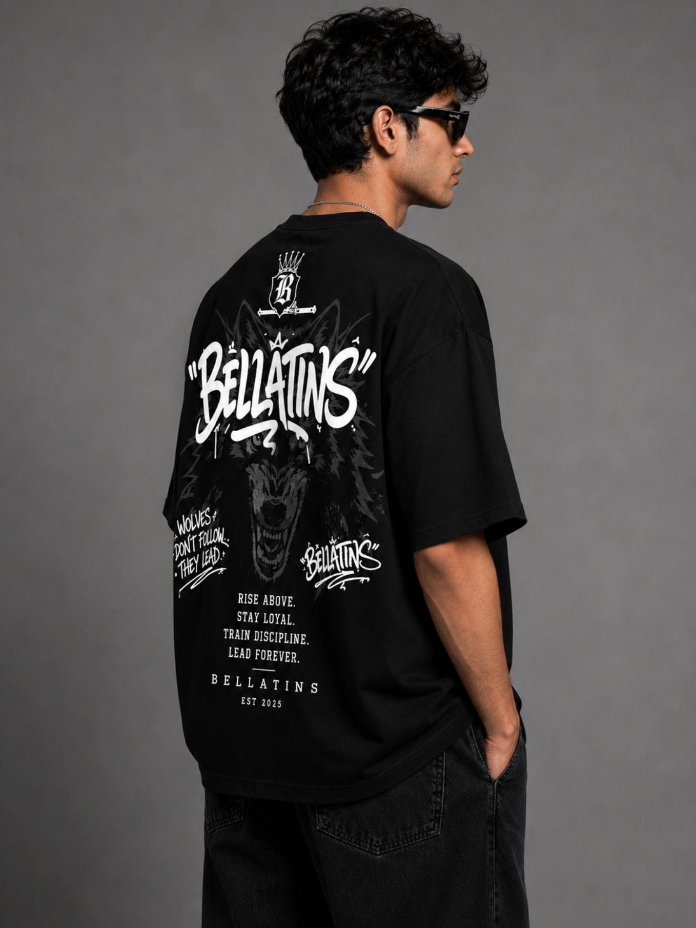 Bellatins Rise Above Wolf Oversized T-Shirt for Men | 240 GSM Premium Cotton | Drop Shoulder Streetwear |