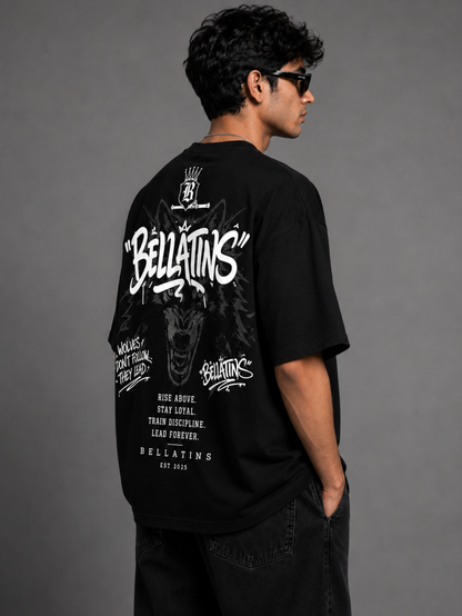 Bellatins Rise Above Wolf Oversized T-Shirt for Men | 240 GSM Premium Cotton | Drop Shoulder Streetwear |