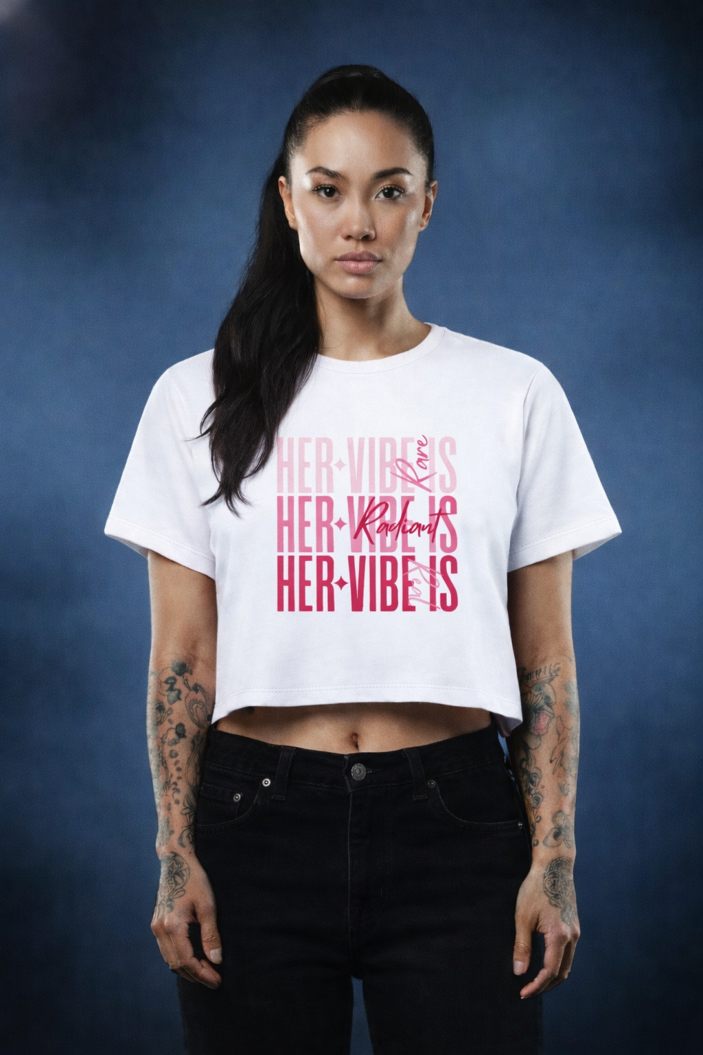 Women’s Graphic Crop Top – “Her Vibes” Printed T-Shirt |