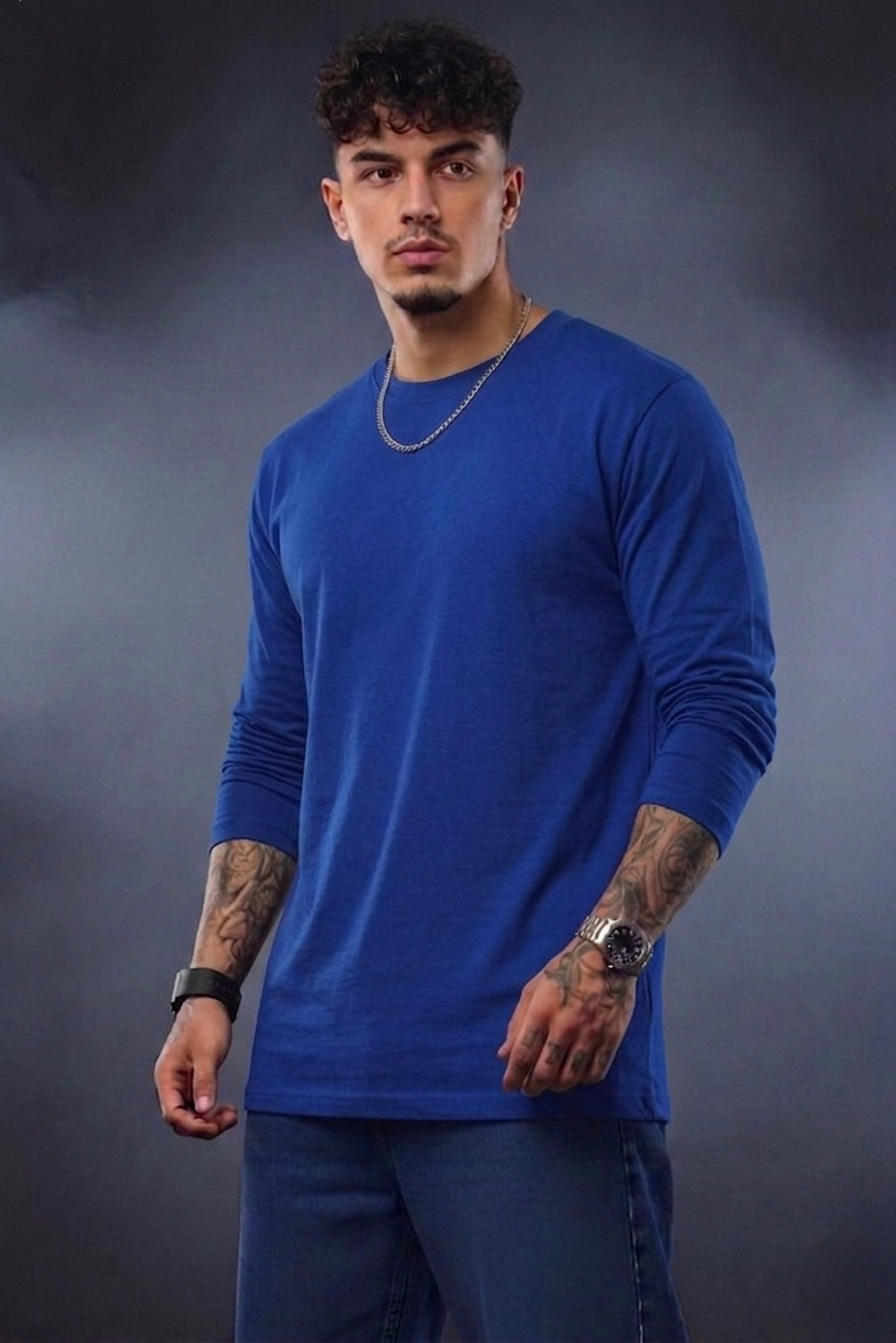 Men’s Premium Full Sleeve T-Shirt | Solid Cotton Crew Neck | Bellatins