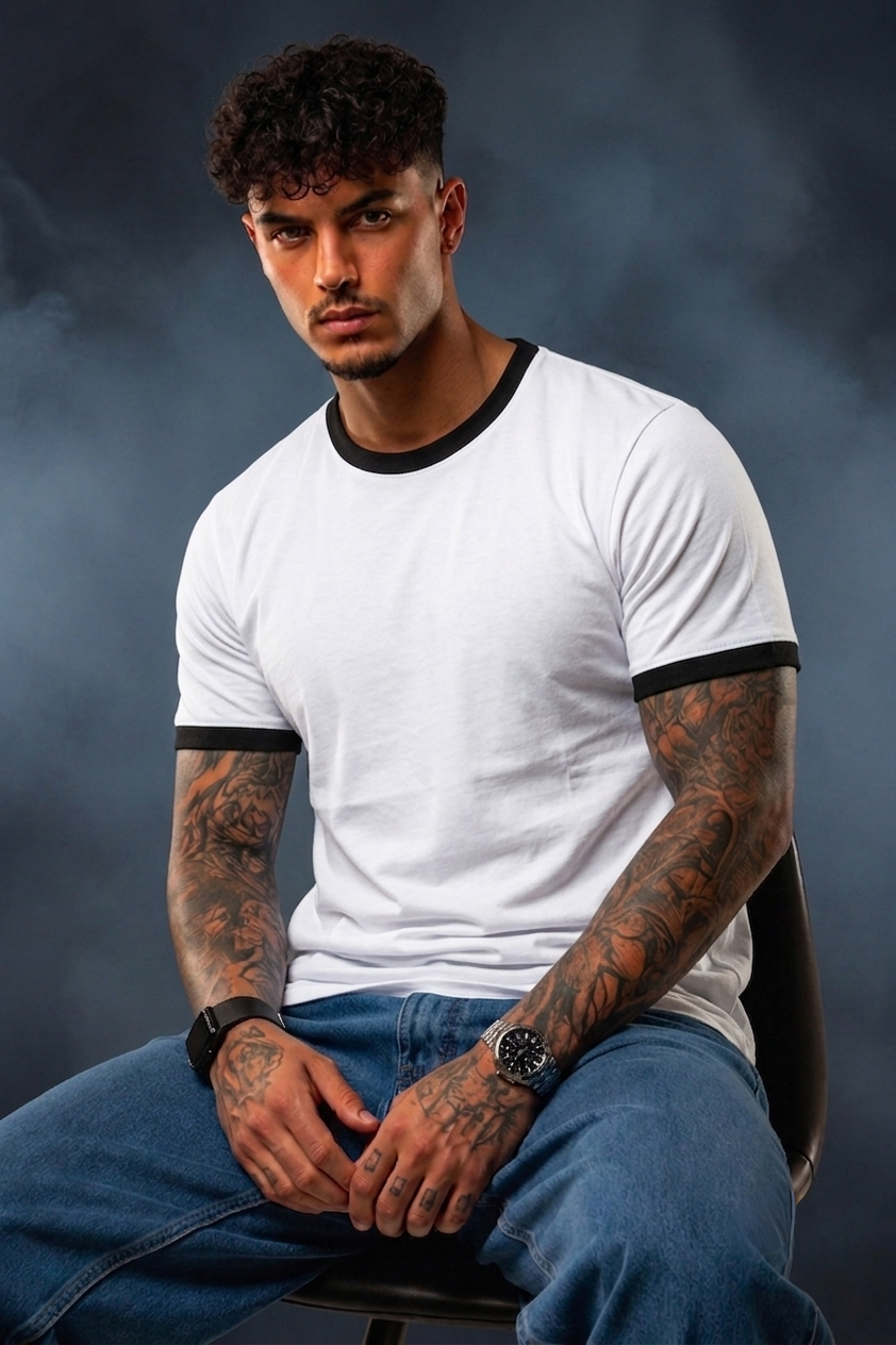 Men's Ringer T-Shirt – Premium Cotton Contrast Neck Casual Half Sleeve Tee
