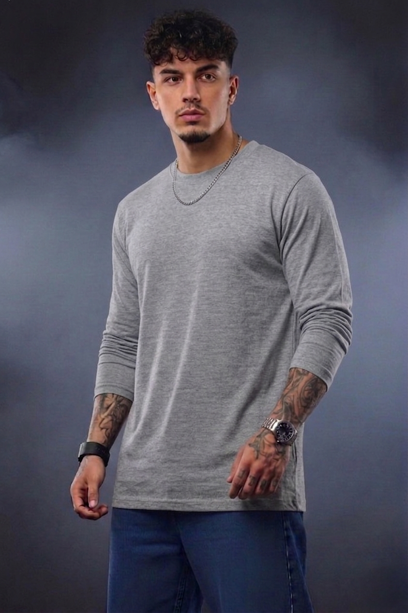 Men’s Premium Full Sleeve T-Shirt | Solid Cotton Crew Neck | Bellatins