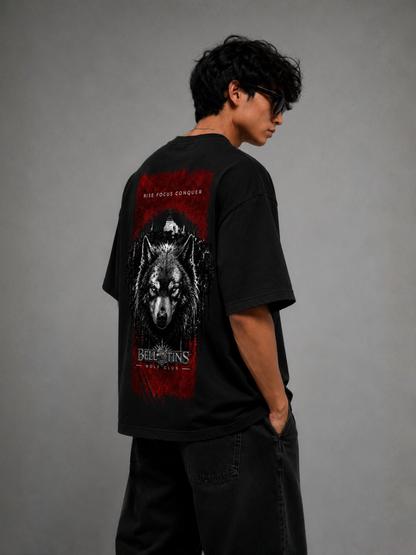 Bellatins Wolf Club Oversized T-Shirt – Rise Focus Conquer | Premium 240 GSM Cotton