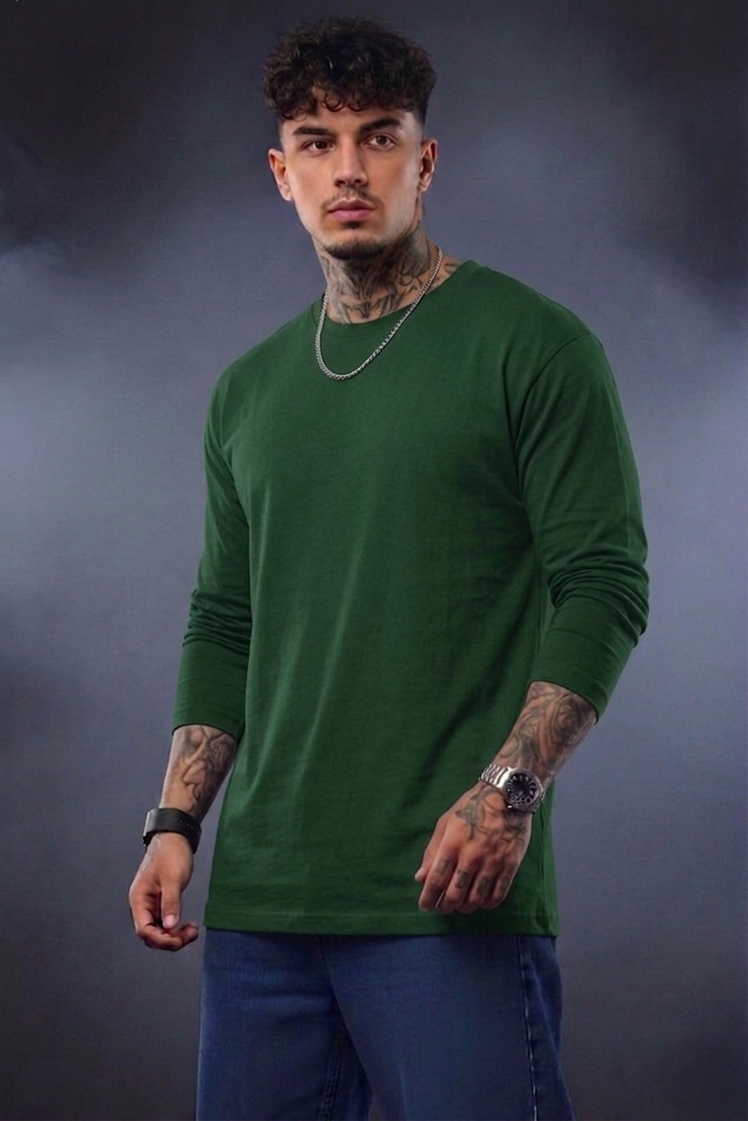 Men’s Premium Full Sleeve T-Shirt | Solid Cotton Crew Neck | Bellatins