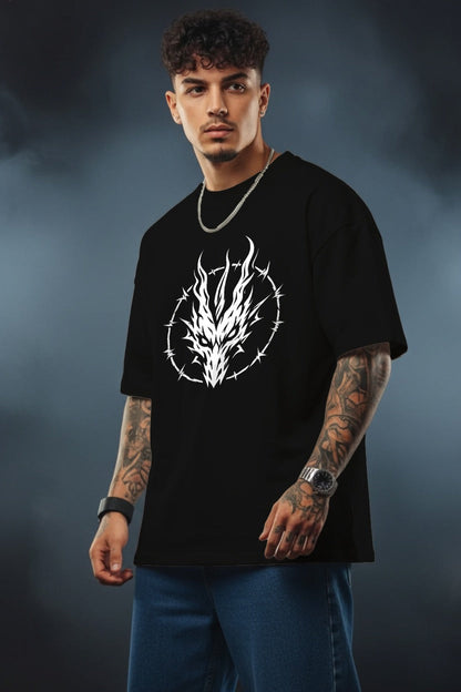 Dragon Flame Oversized T-Shirt for Men | Premium Cotton Graphic Tee | Bellatins
