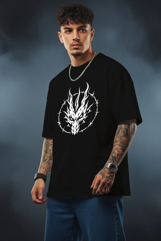 Dragon Flame Oversized T-Shirt for Men | Premium Cotton Graphic Tee | Bellatins