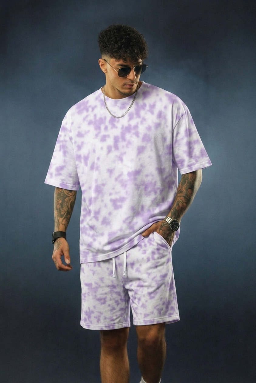 Men’s Tie-Dye Co-Ord Set – Oversized T-Shirt & Shorts Streetwear Combo