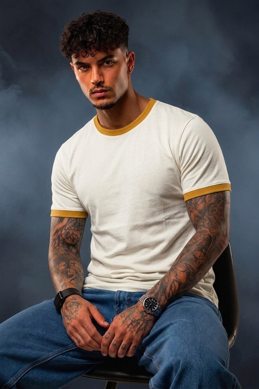 Men's Ringer T-Shirt – Premium Cotton Contrast Neck Casual Half Sleeve Tee