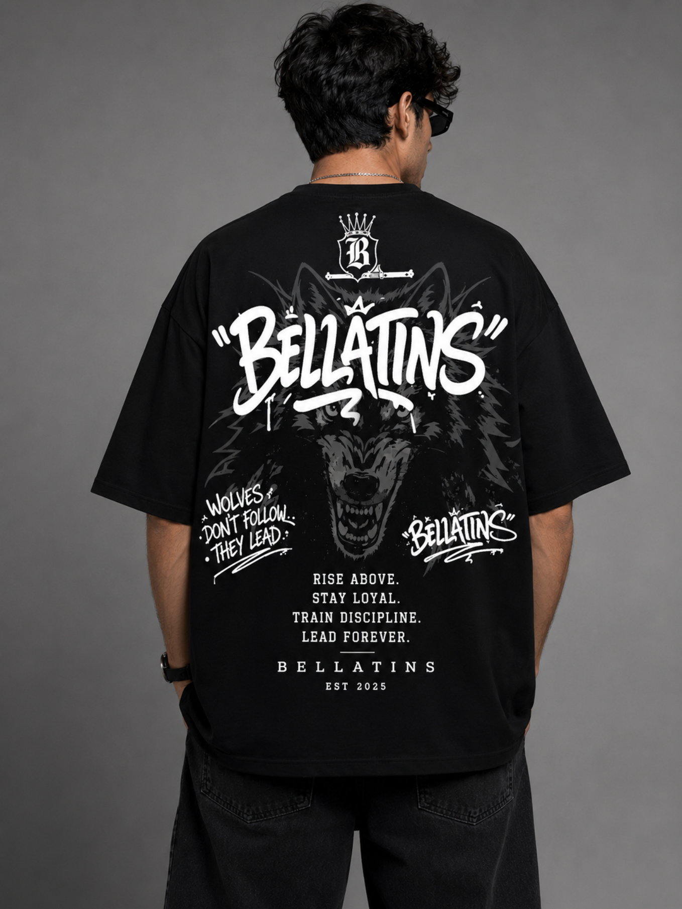 Bellatins Rise Above Wolf Oversized T-Shirt for Men | 240 GSM Premium Cotton | Drop Shoulder Streetwear |